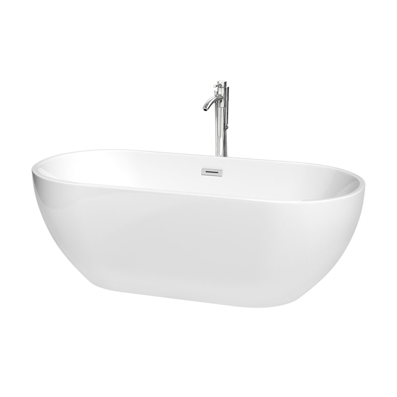 Wyndham Brooklyn 67" Soaking Bathtub In White With Floor Mounted Faucet Drain And Overflow Trim In Polished Chrome WCOBT200067ATP11PC