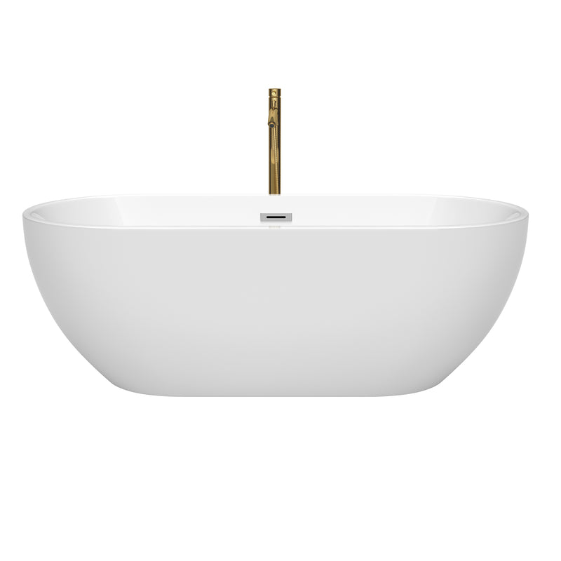 Wyndham Brooklyn 67" Soaking Bathtub in White with Polished Chrome Trim and Floor Mounted Faucet in Brushed Gold WCOBT200067PCATPGD