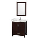 Wyndham Sheffield 30" Single Bathroom Vanity In Espresso With Carrara Cultured Marble Countertop Undermount Square Sink And 24" Mirror WCS141430SESC2UNSM24