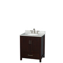 Wyndham Sheffield 30" Single Bathroom Vanity In Espresso With White Carrara Marble Countertop Undermount Oval Sink And No Mirror WCS141430SESCMUNOMXX