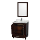 Wyndham Sheffield 30" Single Bathroom Vanity In Espresso with White Carrara Marble Countertop Undermount Square Sink and 24" Mirror WCS141430SESCMUNSM24