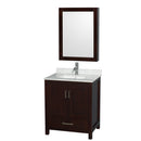 Wyndham Sheffield 30" Single Bathroom Vanity In Espresso With White Carrara Marble Countertop Undermount Square Sink And Medicine Cabinet WCS141430SESCMUNSMED