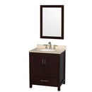 Wyndham AAA Sheffield 30" Single Bathroom Vanity In Espresso With Ivory Marble Countertop Undermount Oval Sink And 24" Mirror WCS141430SESIVUNOM24