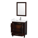 Wyndham Sheffield 30" Single Bathroom Vanity In Espresso with White Cultured Marble Countertop Undermount Square Sink and 24" Mirror WCS141430SESWCUNSM24