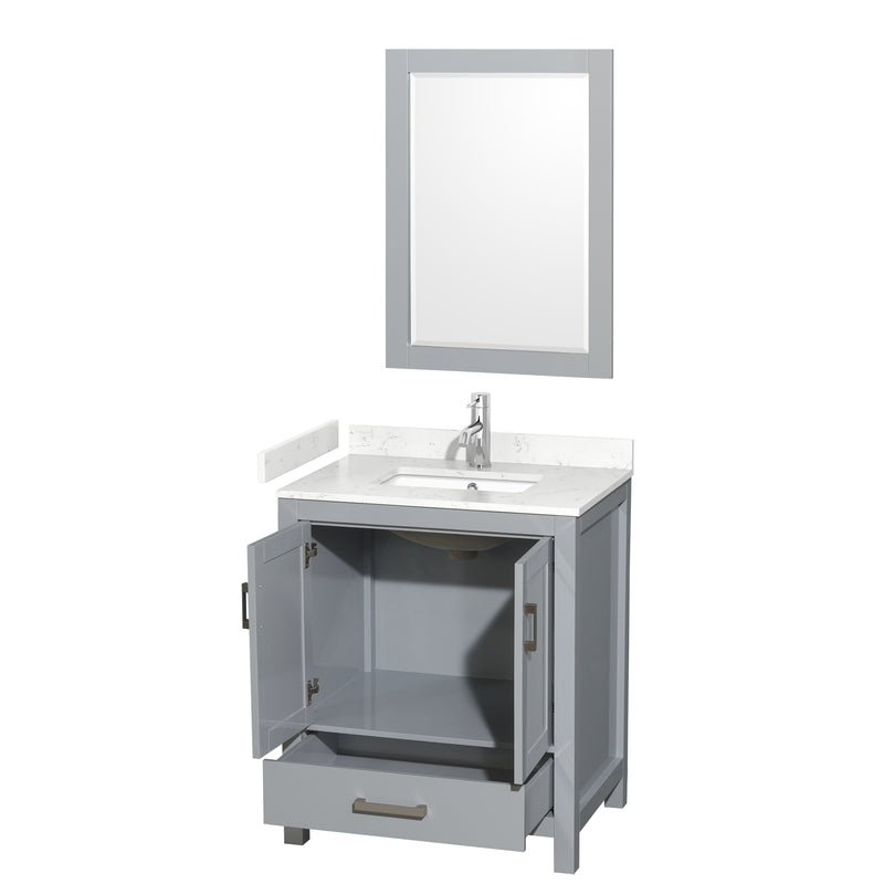 Wyndham Sheffield 30" Single Bathroom Vanity In Gray with Carrara Cultured Marble Countertop Undermount Square Sink and 24" Mirror WCS141430SGYC2UNSM24