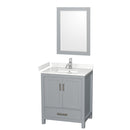 Wyndham Sheffield 30" Single Bathroom Vanity In Gray With Carrara Cultured Marble Countertop Undermount Square Sink And 24" Mirror WCS141430SGYC2UNSM24