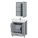 Wyndham Sheffield 30" Single Bathroom Vanity In Gray with Carrara Cultured Marble Countertop Undermount Square Sink and Medicine Cabinet WCS141430SGYC2UNSMED