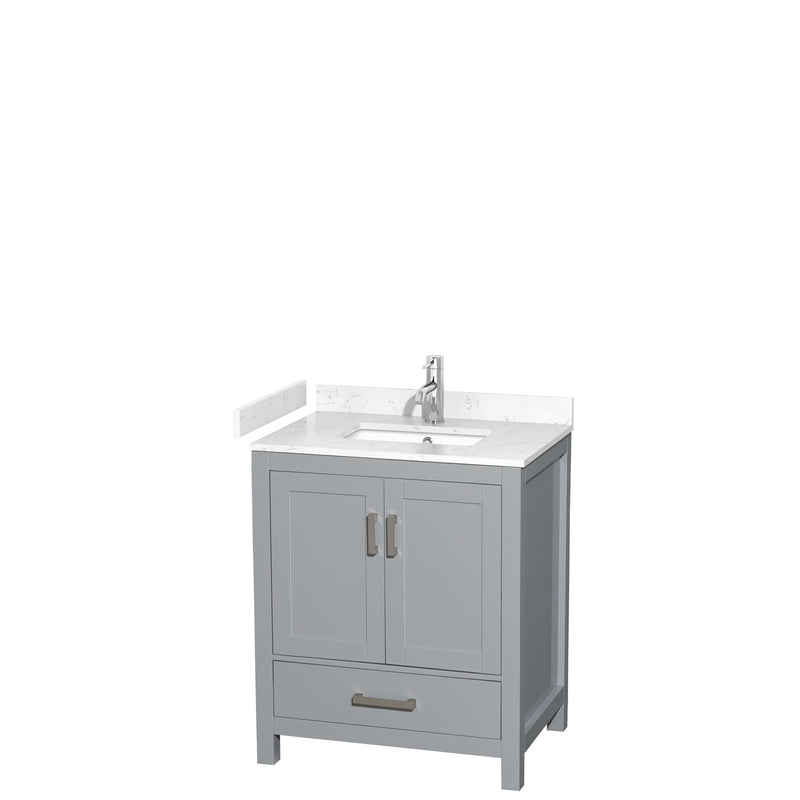 Wyndham Sheffield 30" Single Bathroom Vanity In Gray With Carrara Cultured Marble Countertop Undermount Square Sink And No Mirror WCS141430SGYC2UNSMXX