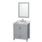 Wyndham Sheffield 30" Single Bathroom Vanity In Gray With White Carrara Marble Countertop Undermount Oval Sink And 24" Mirror WCS141430SGYCMUNOM24