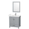 Wyndham Sheffield 30" Single Bathroom Vanity In Gray With White Cultured Marble Countertop Undermount Square Sink And 24" Mirror WCS141430SGYWCUNSM24