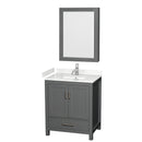 Wyndham Sheffield 30" Single Bathroom Vanity In Dark Gray With Carrara Cultured Marble Countertop Undermount Square Sink And Medicine Cabinet WCS141430SKGC2UNSMED