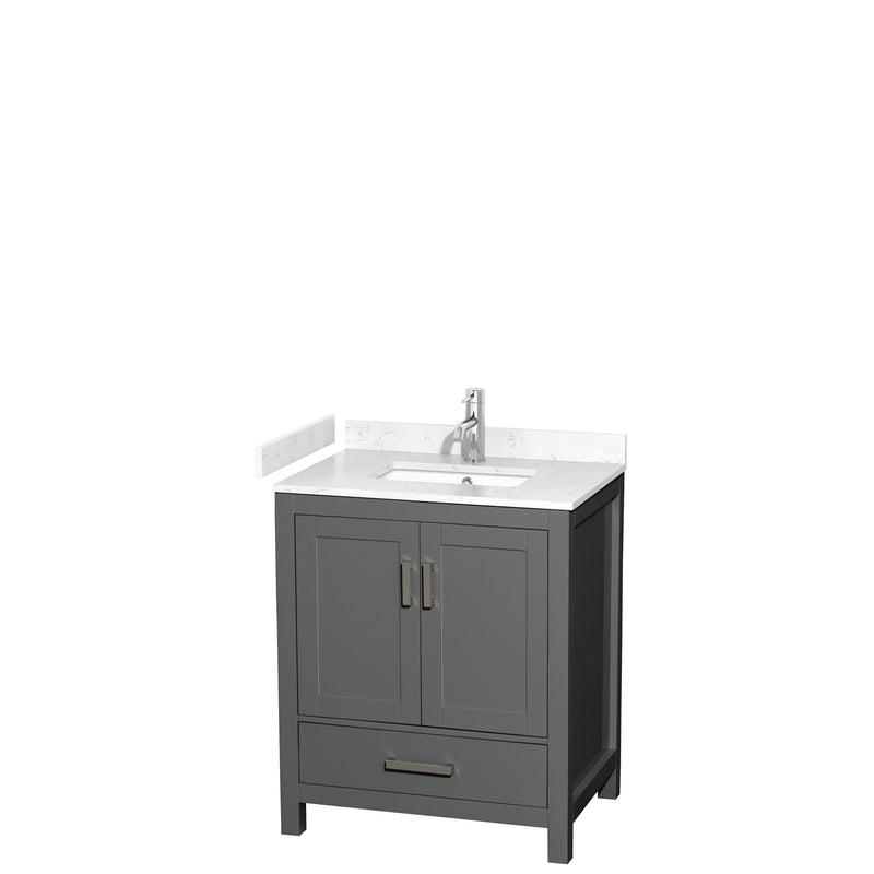 Wyndham Sheffield 30" Single Bathroom Vanity In Dark Gray With Carrara Cultured Marble Countertop Undermount Square Sink And No Mirror WCS141430SKGC2UNSMXX