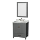 Wyndham Sheffield 30" Single Bathroom Vanity In Dark Gray With White Carrara Marble Countertop Undermount Oval Sink And Medicine Cabinet WCS141430SKGCMUNOMED