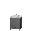 Wyndham Sheffield 30" Single Bathroom Vanity In Dark Gray With White Carrara Marble Countertop Undermount Oval Sink And No Mirror WCS141430SKGCMUNOMXX