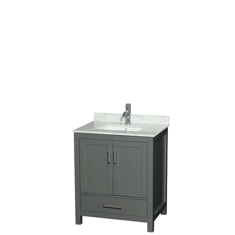 Wyndham Sheffield 30" Single Bathroom Vanity In Dark Gray With White Carrara Marble Countertop Undermount Square Sink And No Mirror WCS141430SKGCMUNSMXX