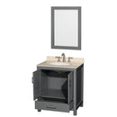 Wyndham AAA Sheffield 30" Single Bathroom Vanity In Dark Gray with Ivory Marble Countertop Undermount Oval Sink and 24" Mirror WCS141430SKGIVUNOM24