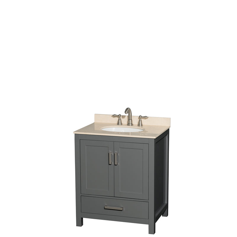 Wyndham AAA Sheffield 30" Single Bathroom Vanity In Dark Gray With Ivory Marble Countertop Undermount Oval Sink And No Mirror WCS141430SKGIVUNOMXX