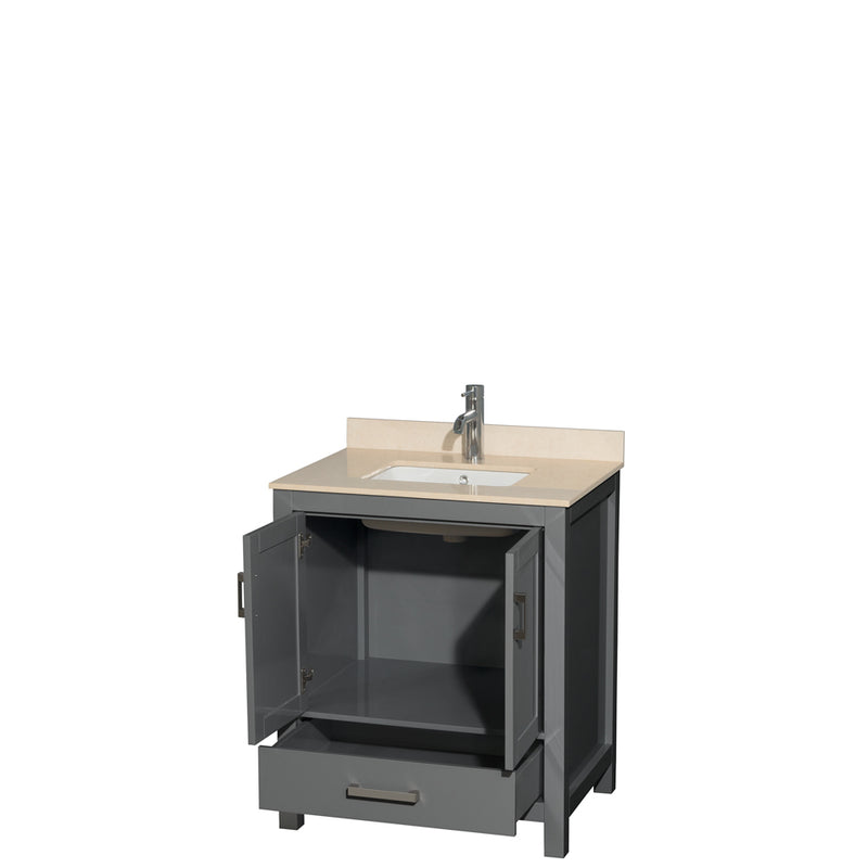 Wyndham AAA Sheffield 30" Single Bathroom Vanity In Dark Gray with Ivory Marble Countertop Undermount Square Sink and No Mirror WCS141430SKGIVUNSMXX