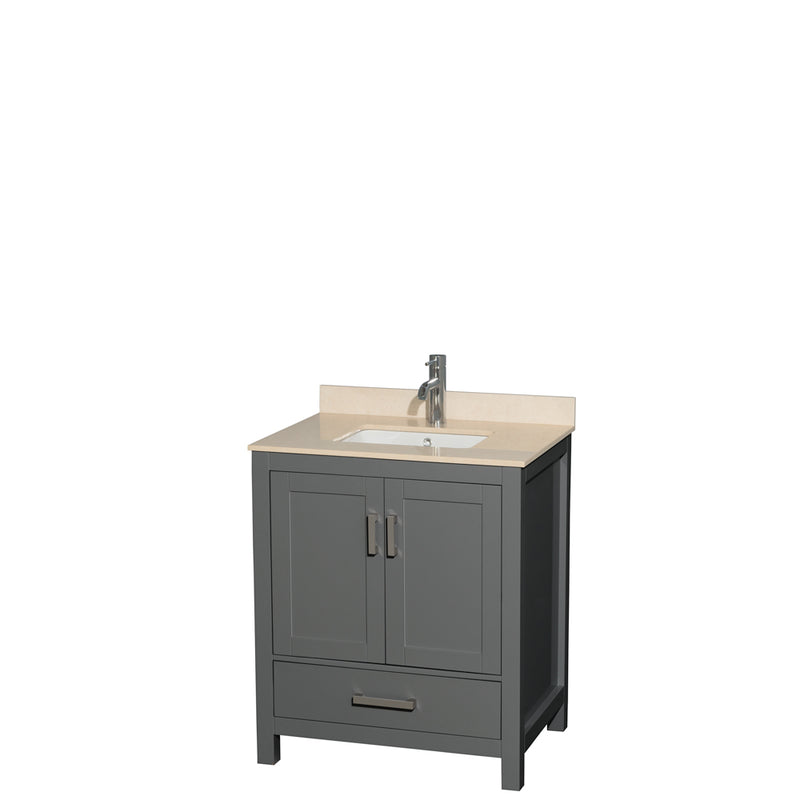 Wyndham AAA Sheffield 30" Single Bathroom Vanity In Dark Gray With Ivory Marble Countertop Undermount Square Sink And No Mirror WCS141430SKGIVUNSMXX