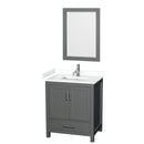 Wyndham Sheffield 30" Single Bathroom Vanity In Dark Gray With White Cultured Marble Countertop Undermount Square Sink And 24" Mirror WCS141430SKGWCUNSM24