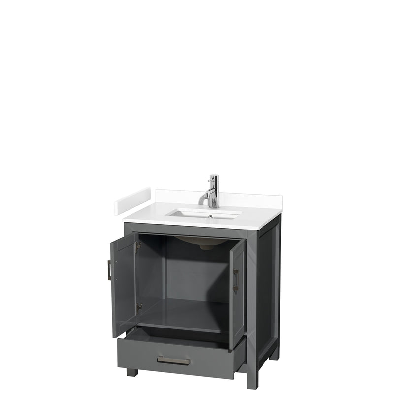 Wyndham Sheffield 30" Single Bathroom Vanity In Dark Gray with White Cultured Marble Countertop Undermount Square Sink and No Mirror WCS141430SKGWCUNSMXX