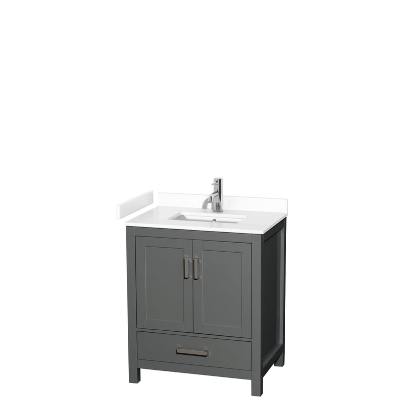 Wyndham Sheffield 30" Single Bathroom Vanity In Dark Gray With White Cultured Marble Countertop Undermount Square Sink And No Mirror WCS141430SKGWCUNSMXX