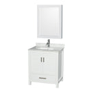 Wyndham Sheffield 30" Single Bathroom Vanity In White With White Carrara Marble Countertop Undermount Square Sink And Medicine Cabinet WCS141430SWHCMUNSMED