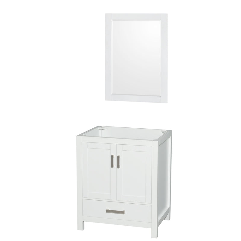 Wyndham Sheffield 30" Single Bathroom Vanity In White With No Countertop No Sink And 24" Mirror WCS141430SWHCXSXXM24