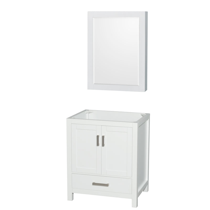 Wyndham Sheffield 30" Single Bathroom Vanity In White With No Countertop No Sink And Medicine Cabinet WCS141430SWHCXSXXMED