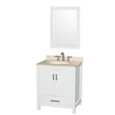 Wyndham AAA Sheffield 30" Single Bathroom Vanity In White With Ivory Marble Countertop Undermount Oval Sink And 24" Mirror WCS141430SWHIVUNOM24