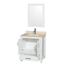 Wyndham AAA Sheffield 30" Single Bathroom Vanity In White with Ivory Marble Countertop Undermount Square Sink and 24" Mirror WCS141430SWHIVUNSM24