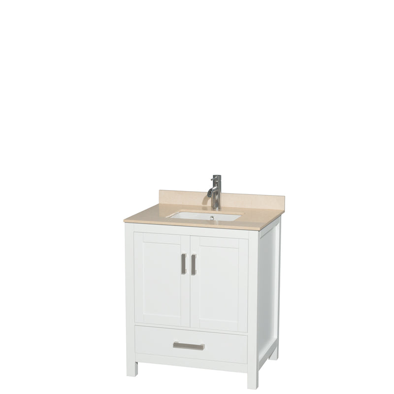 Wyndham AAA Sheffield 30" Single Bathroom Vanity In White With Ivory Marble Countertop Undermount Square Sink And No Mirror WCS141430SWHIVUNSMXX