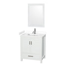 Wyndham Sheffield 30" Single Bathroom Vanity In White With White Cultured Marble Countertop Undermount Square Sink And 24" Mirror WCS141430SWHWCUNSM24