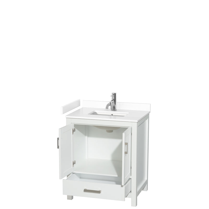 Wyndham Sheffield 30" Single Bathroom Vanity In White with White Cultured Marble Countertop Undermount Square Sink and No Mirror WCS141430SWHWCUNSMXX