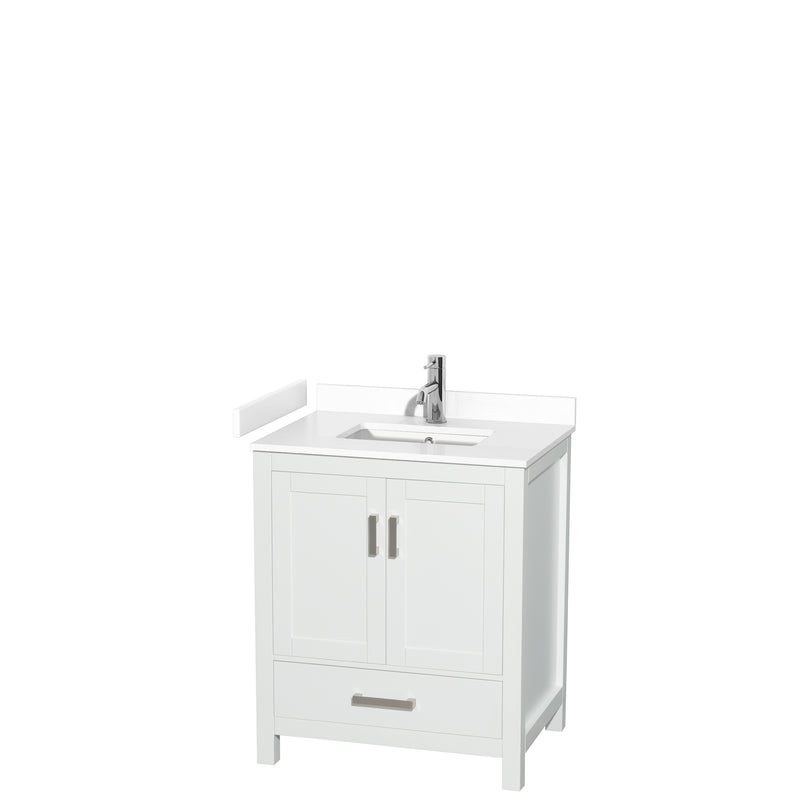 Wyndham Sheffield 30" Single Bathroom Vanity In White With White Cultured Marble Countertop Undermount Square Sink And No Mirror WCS141430SWHWCUNSMXX