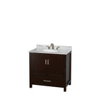 Wyndham Sheffield 36" Single Bathroom Vanity In Espresso White Carrara Marble Countertop Undermount Oval Sink and Medicine Cabinet WCS141436SESCMUNOMED