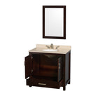 Wyndham AAA Sheffield 36" Single Bathroom Vanity In Espresso Ivory Marble Countertop Undermount Oval Sink and 24" Mirror WCS141436SESIVUNOM24