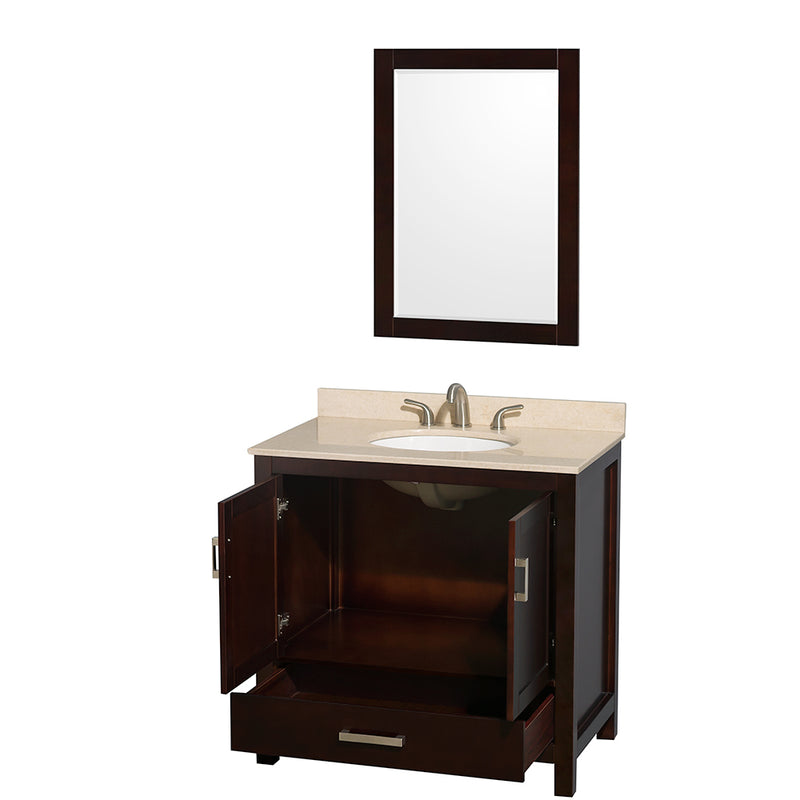 Wyndham AAA Sheffield 36" Single Bathroom Vanity In Espresso Ivory Marble Countertop Undermount Oval Sink and 24" Mirror WCS141436SESIVUNOM24