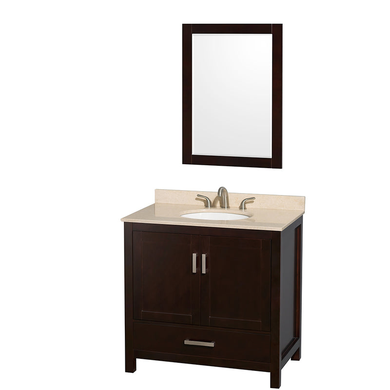 Wyndham AAA Sheffield 36" Single Bathroom Vanity In Espresso Ivory Marble Countertop Undermount Oval Sink And 24" Mirror WCS141436SESIVUNOM24