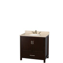 Wyndham AAA Sheffield 36" Single Bathroom Vanity In Espresso Ivory Marble Countertop Undermount Oval Sink and 24" Mirror WCS141436SESIVUNOM24