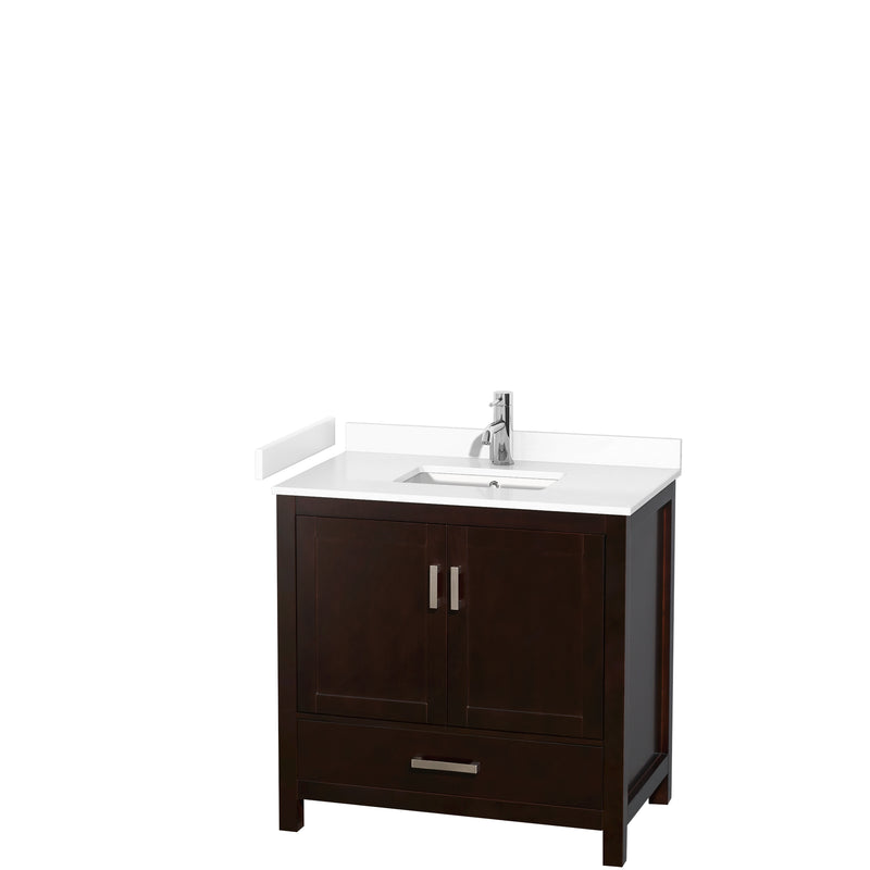 Wyndham Sheffield 36" Single Bathroom Vanity In Espresso With White Cultured Marble Countertop Undermount Square Sink And No Mirror WCS141436SESWCUNSMXX