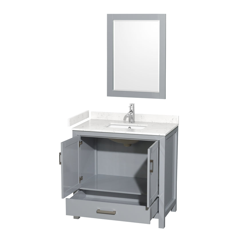 Wyndham Sheffield 36" Single Bathroom Vanity In Gray with Carrara Cultured Marble Countertop Undermount Square Sink and 24" Mirror WCS141436SGYC2UNSM24