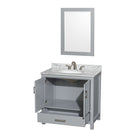 Wyndham Sheffield 36" Single Bathroom Vanity In Gray with White Carrara Marble Countertop Undermount Oval Sink and 24" Mirror WCS141436SGYCMUNOM24