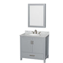 Wyndham Sheffield 36" Single Bathroom Vanity In Gray With White Carrara Marble Countertop Undermount Oval Sink And Medicine Cabinet WCS141436SGYCMUNOMED