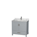 Wyndham Sheffield 36" Single Bathroom Vanity In Gray With White Carrara Marble Countertop Undermount Square Sink And No Mirror WCS141436SGYCMUNSMXX