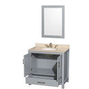 Wyndham AAA Sheffield 36" Single Bathroom Vanity In Gray with Ivory Marble Countertop Undermount Oval Sink and 24" Mirror WCS141436SGYIVUNOM24