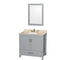 Wyndham AAA Sheffield 36" Single Bathroom Vanity In Gray With Ivory Marble Countertop Undermount Oval Sink And 24" Mirror WCS141436SGYIVUNOM24