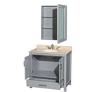 Wyndham AAA Sheffield 36" Single Bathroom Vanity In Gray with Ivory Marble Countertop Undermount Oval Sink and Medicine Cabinet WCS141436SGYIVUNOMED