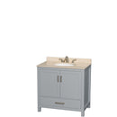 Wyndham AAA Sheffield 36" Single Bathroom Vanity In Gray With Ivory Marble Countertop Undermount Oval Sink And No Mirror WCS141436SGYIVUNOMXX