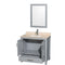 Wyndham AAA Sheffield 36" Single Bathroom Vanity In Gray with Ivory Marble Countertop Undermount Square Sink and 24" Mirror WCS141436SGYIVUNSM24